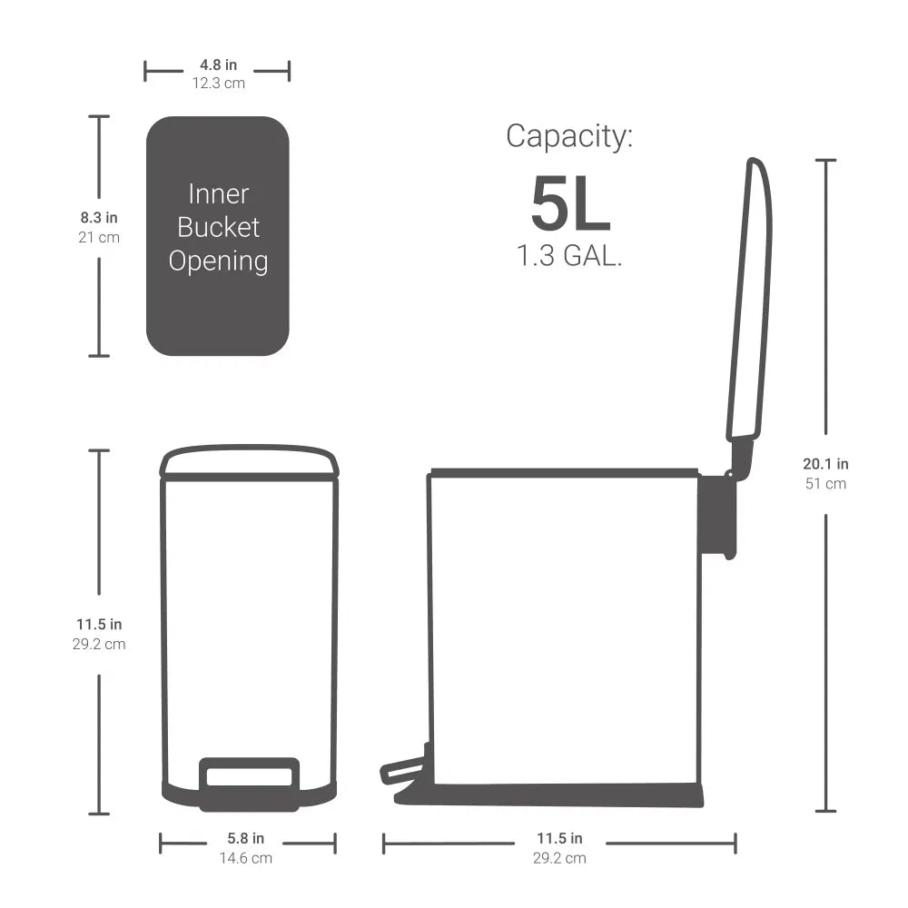 Bathroom Trash Can Combo 1.3 Gallon Stainless Steel Slim Step Garbage Bin with - Image 2