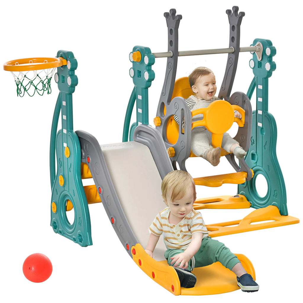 4 in 1 Kids Slide and Swing Set with Basketball Hoop and Adjustable Seat - Image 4