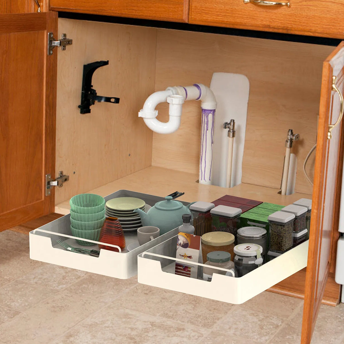 2Pcs Pull Out Cabinet Organizers Sliding Shelf Spice Rack Carbon Steel Roll Out