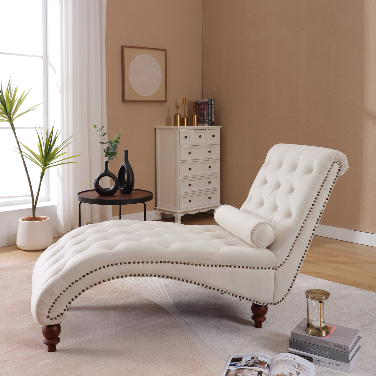 Classical Velvet Recliner Chair with Button Tufting & Silver Nailhead Trim - Image 2