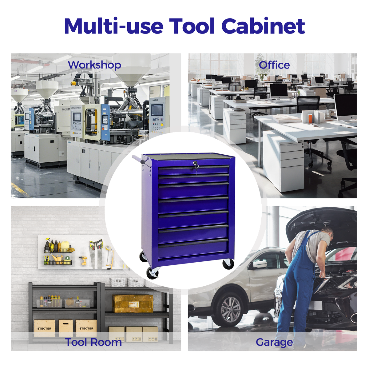 7 Drawer Rolling Tool Storage Cabinet With Detachable Top Tool Box Universal - Image 3