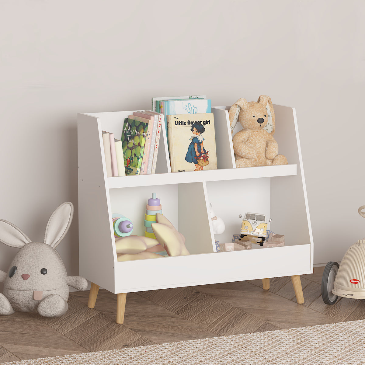Kids Bookshelf and Toy Organizer with Five Cubbies