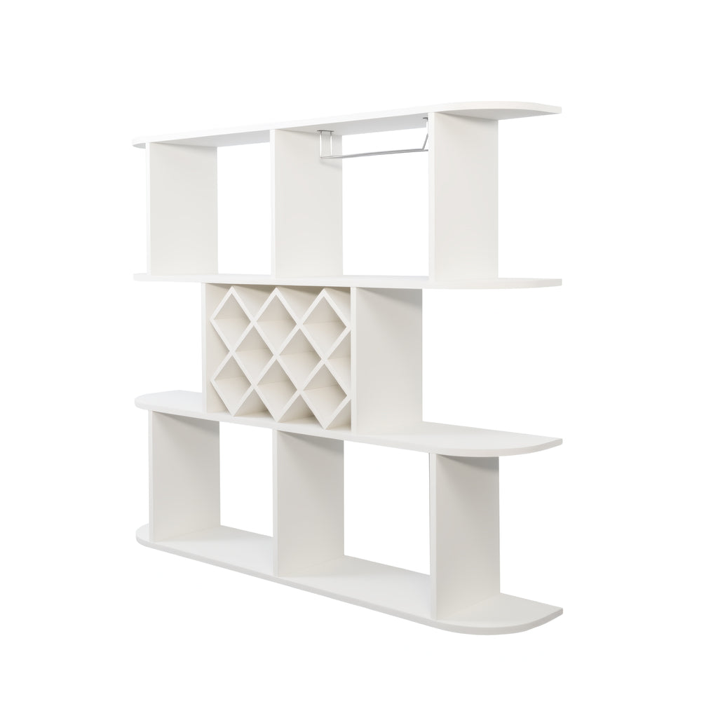 Large Wall Mounted 3 Tier Rustic Bottle Wine Rack Wooden Storage With Glass - Image 5