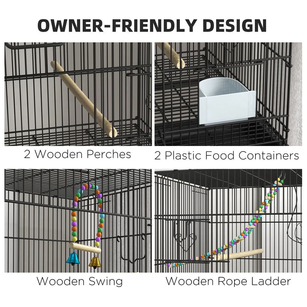 65" Birdcage for Canaries Lovebirds Finches Budgie Cage with Wheels Black - Image 4