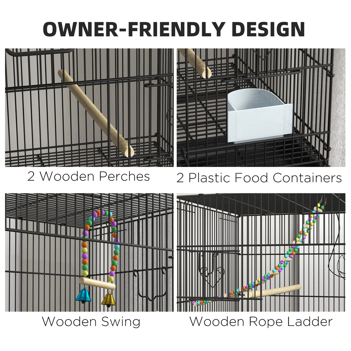 65" Birdcage for Canaries Lovebirds Finches Budgie Cage with Wheels Black - Image 4
