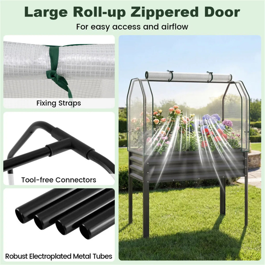 3 in 1 Metal Raised Garden Bed with Mini Greenhouse Cover Elevated Planter Box - Image 2