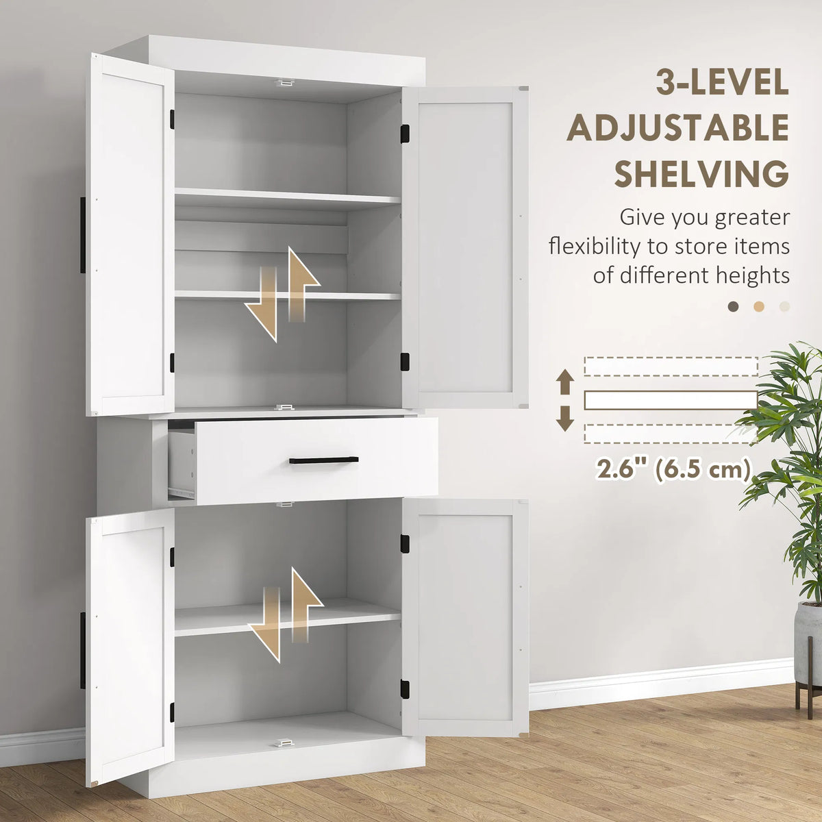 72" Kitchen Storage Cabinet Farmhouse Kitchen Pantry Cabinet with 4 Barn - Image 3