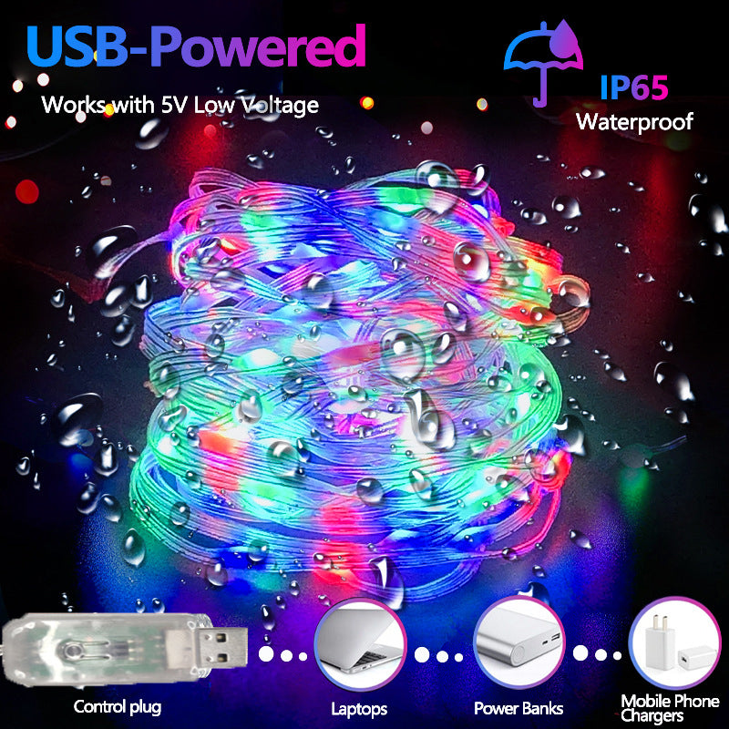 LED Rope Lights Outdoor RGB Remote Control Fairy String Lights Plug In With