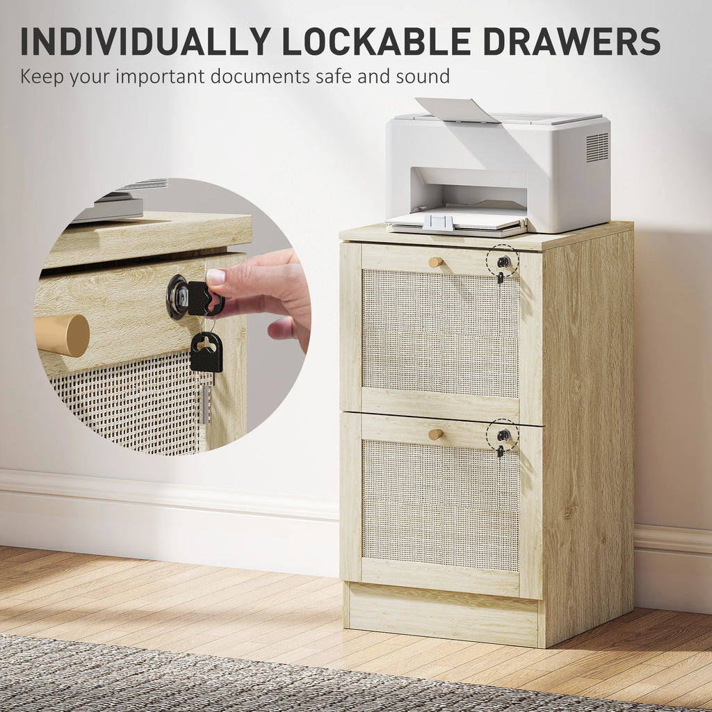 2 Drawer Filing Cabinet with Lock Boho File Cabinet for A4 Letter Size Files - Image 2