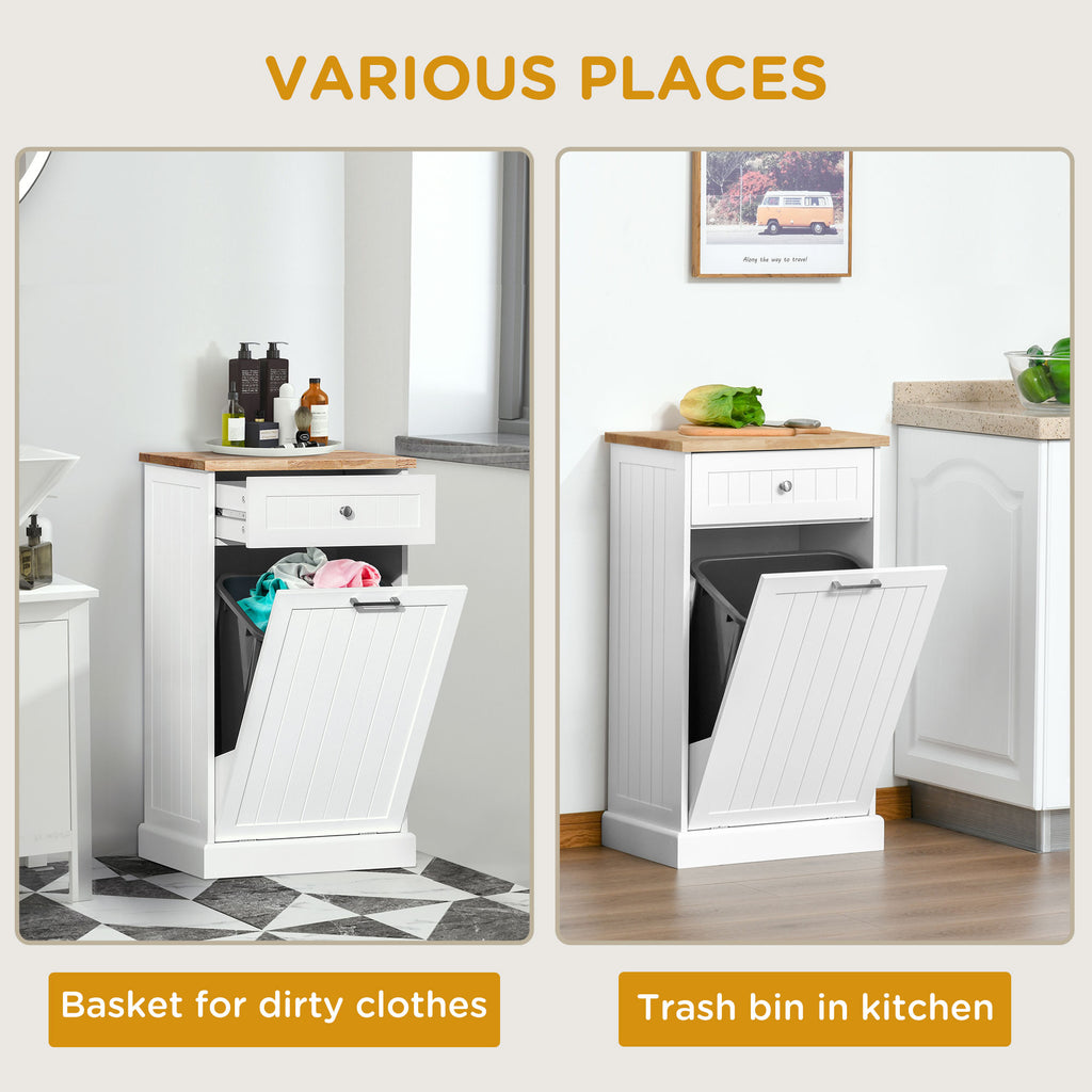 10 Gallon Tilt Out Trash Cabinet Wooden Hidden Trash Can with Storage Drawer