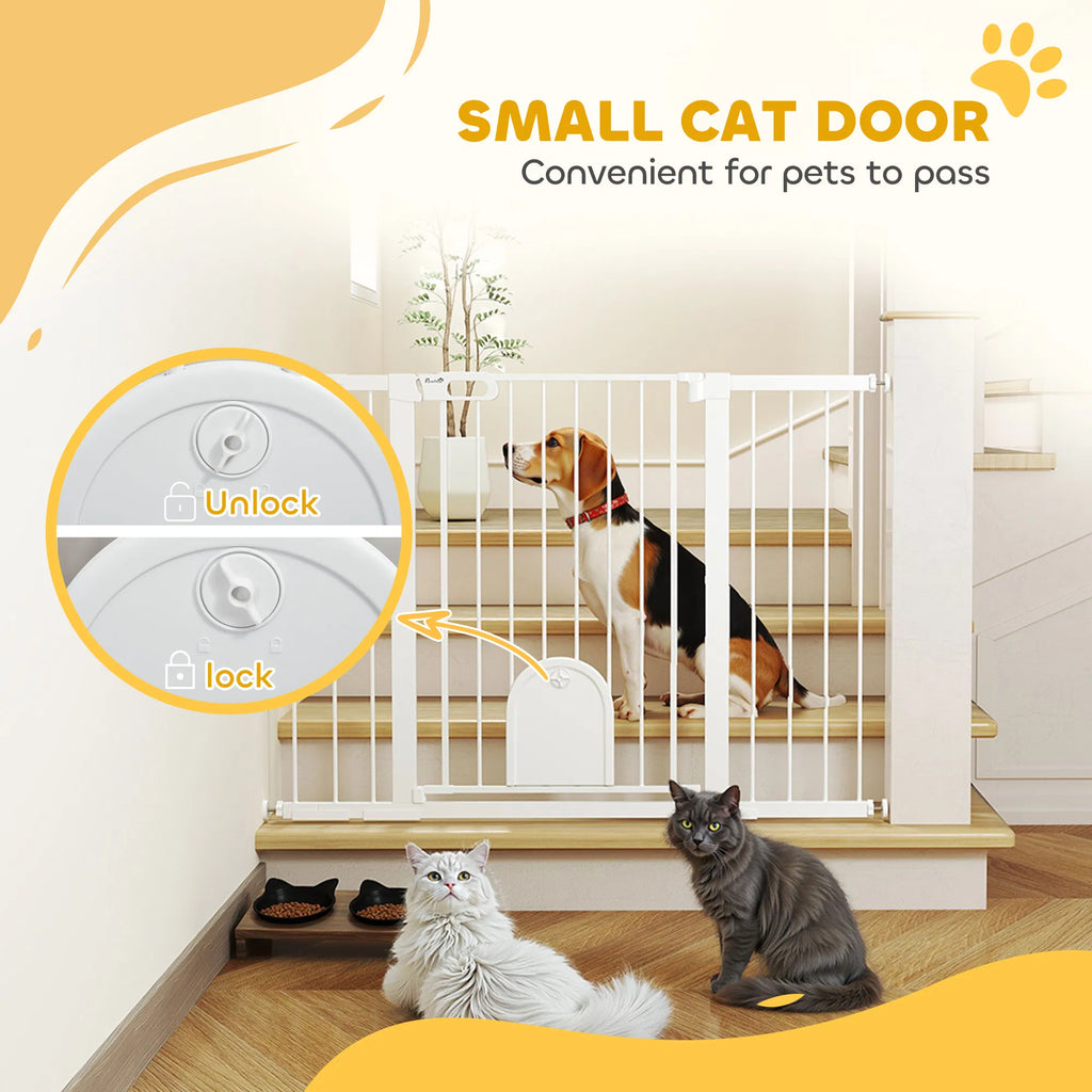 30" 52" Extra Wide Pet Gate Barrier with Small Door 35"H Dog Gate with Safety - Image 3