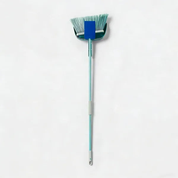 Angle Floor Broom With Clip on Dust Pan Set: Steel Handle Soft Grip Hanging Loop - Image 4