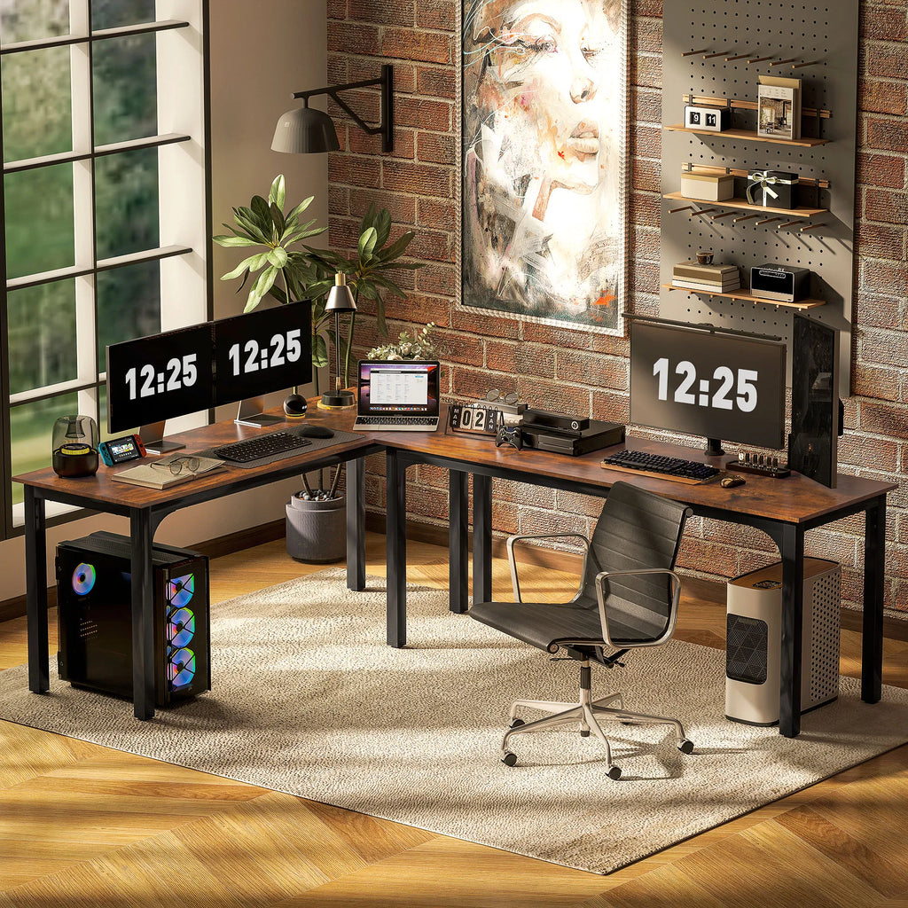 71" Computer Desk Desktop Desk with Metal Legs Rustic Brown - Image 4