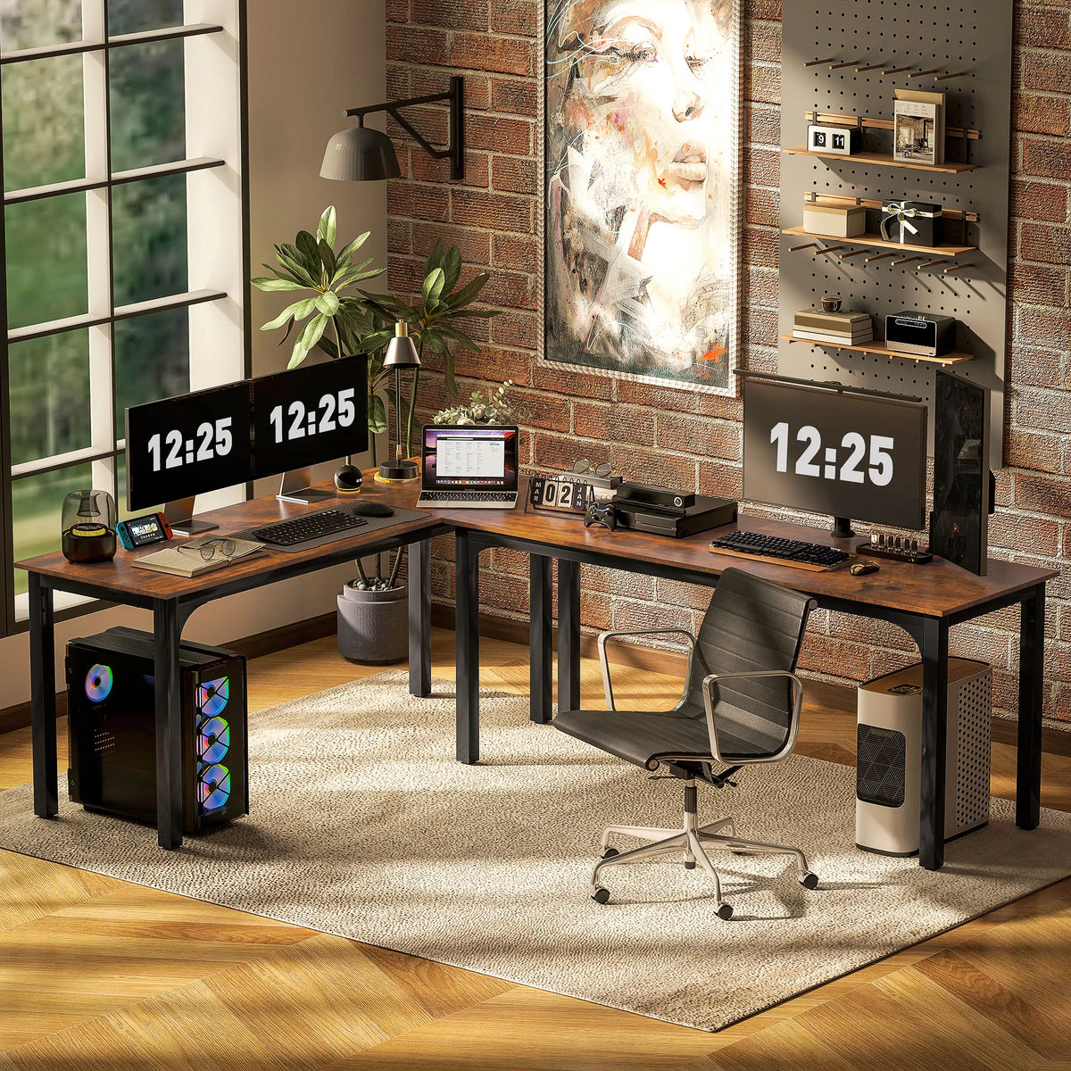 71" Computer Desk Desktop Desk with Metal Legs Rustic Brown - Image 4