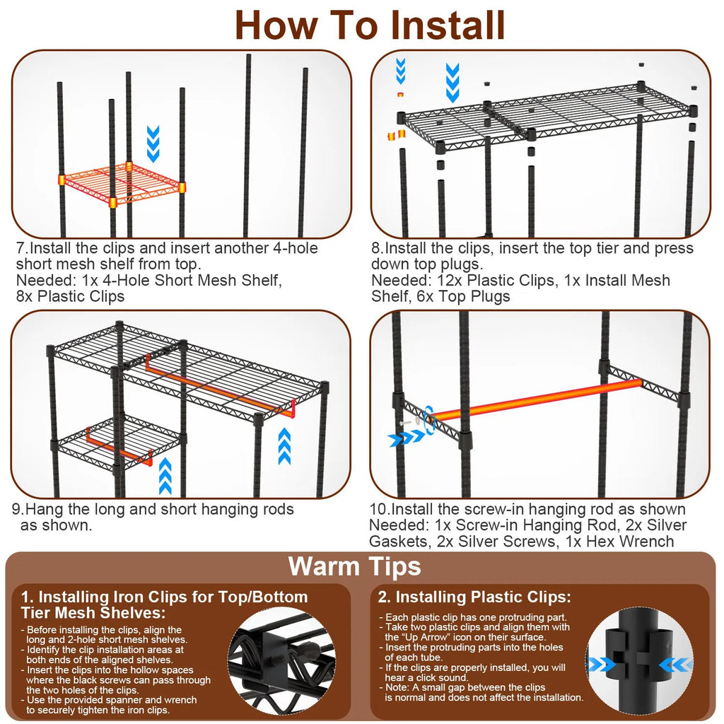 4 Tier Heavy Duty Garment Rack with 3 Hanging Rods 463LBS Capacity Rolling