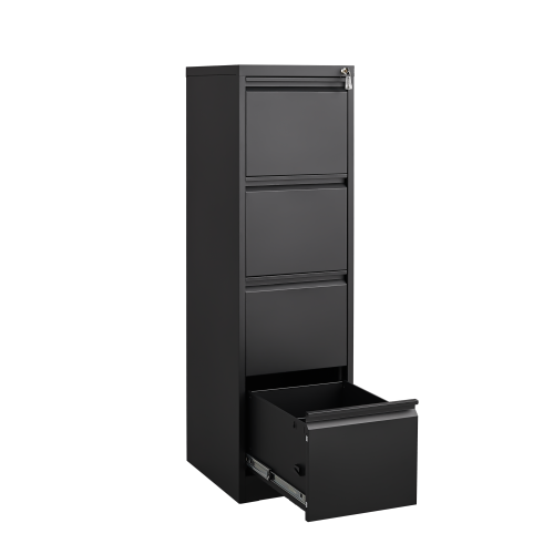 4-Drawer Black Vertical Filing Cabinet with Lock