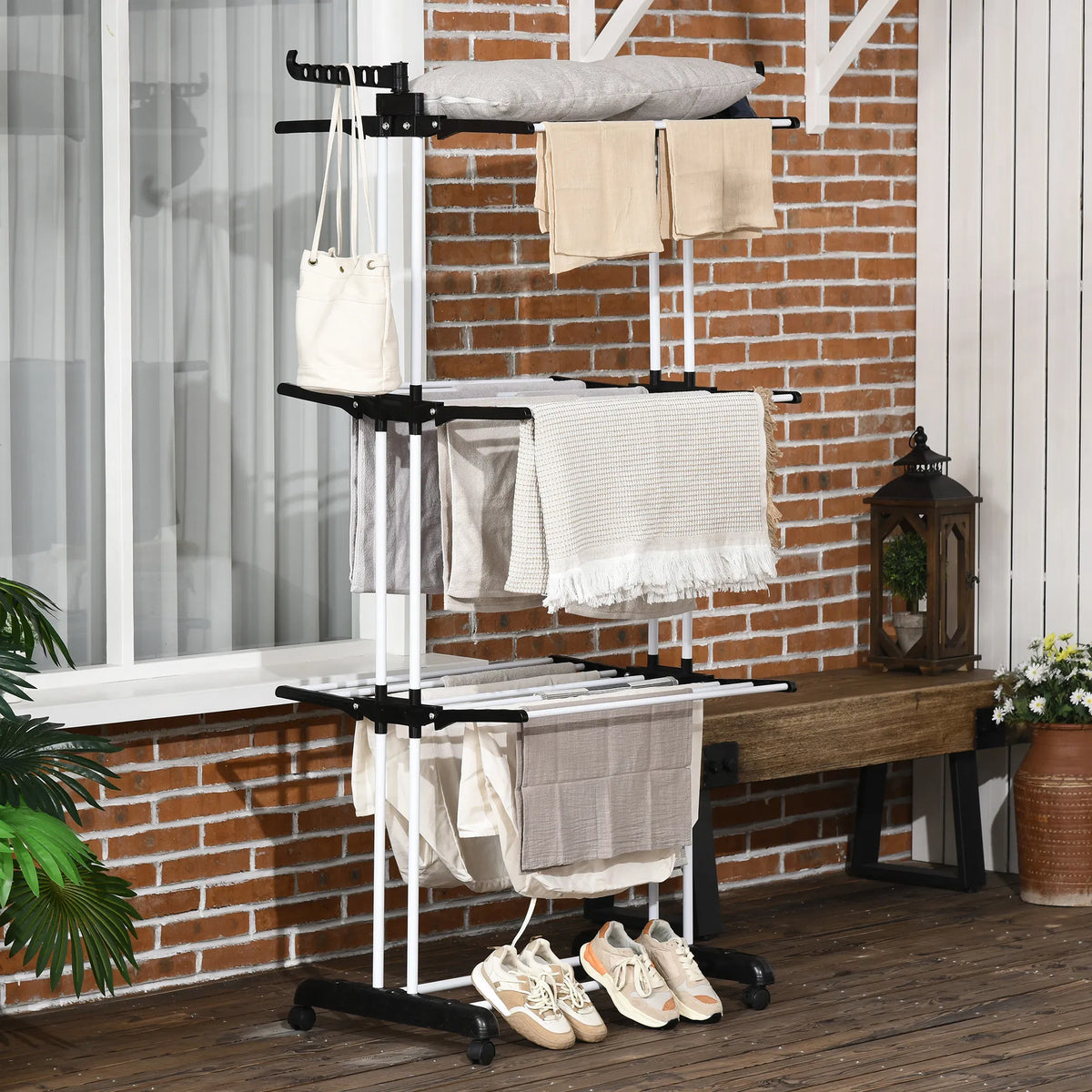 Foldable Clothes Drying Rack 4 Tier Steel Laundry Rack for Drying Clothes with
