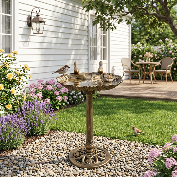 50x36x81cm Antique Bronze Resin Bird Bath With Shell Edge & 1.4W Solar Fountain - Image 2