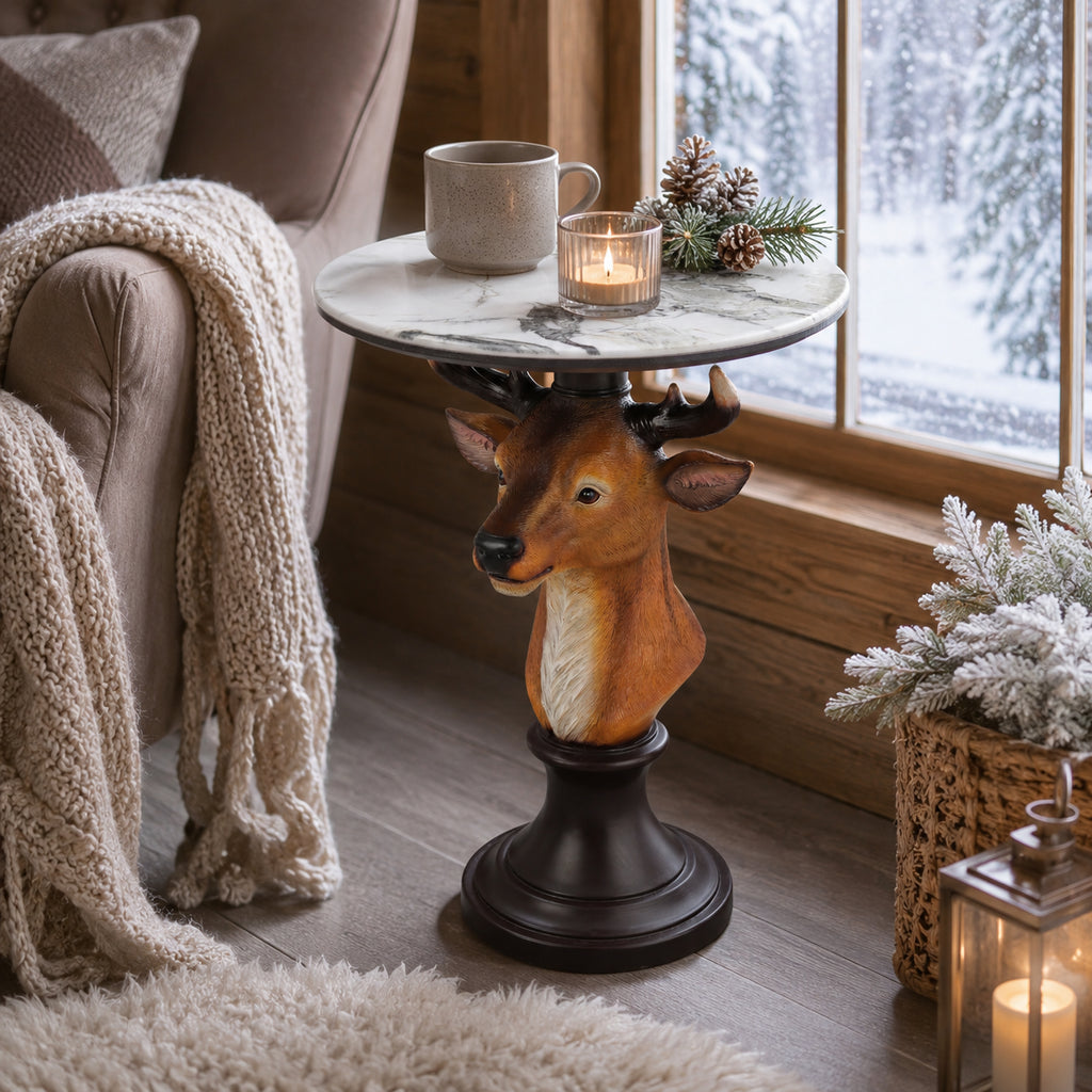 Deer Head Accent Table Animal Statue End Tables Livingroom - Image 4