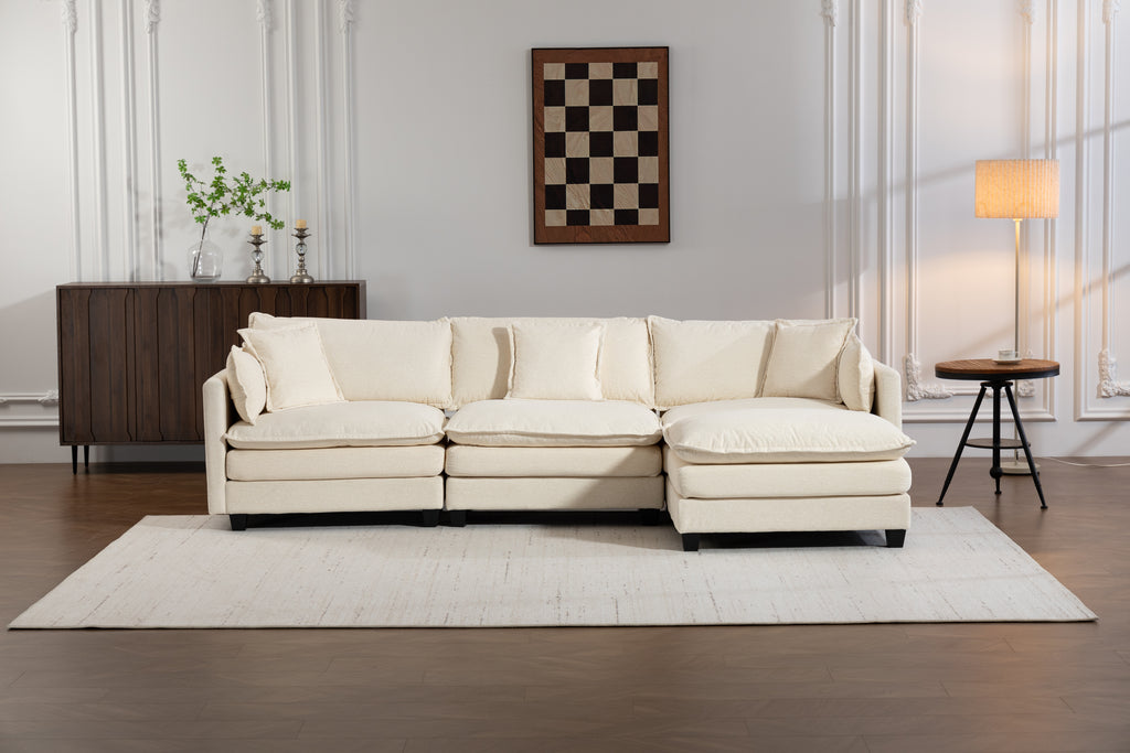Modern 3seats with ottoman 113.77"Sectional Sofa with Waist Pillows 3 seat