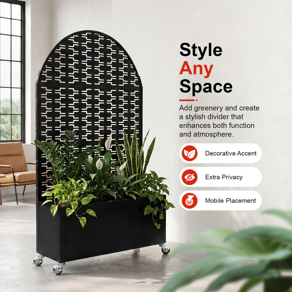 71in metal outdoor privacy screen with planter box product view 6