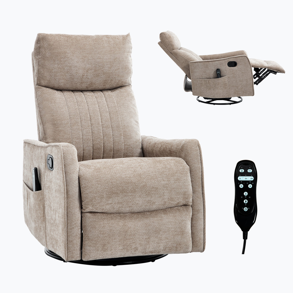 Khaki Heat Massage Manual Recliner Chair with Rocker and Swivel in Fabric for - Image 5