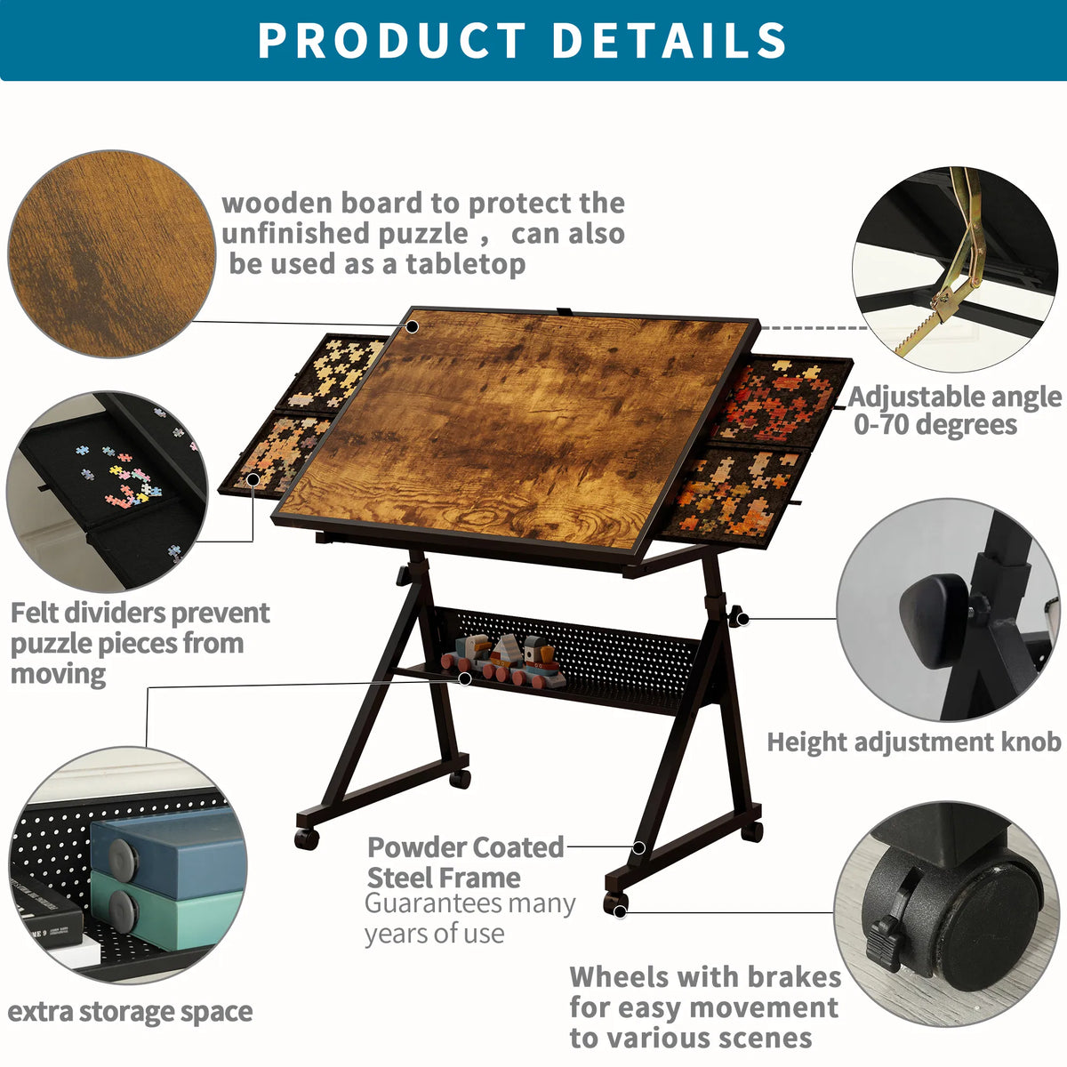 1500 pieces Jigsaw Puzzle metal Table board for adults gift with 4 trays(black) - Image 2