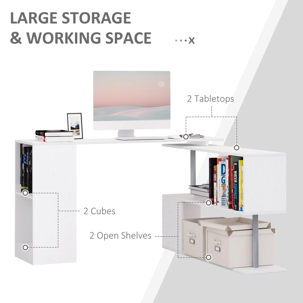 55" Corner Computer Desk 360° Rotating L Shaped Desk Home Office Workstation - Image 3
