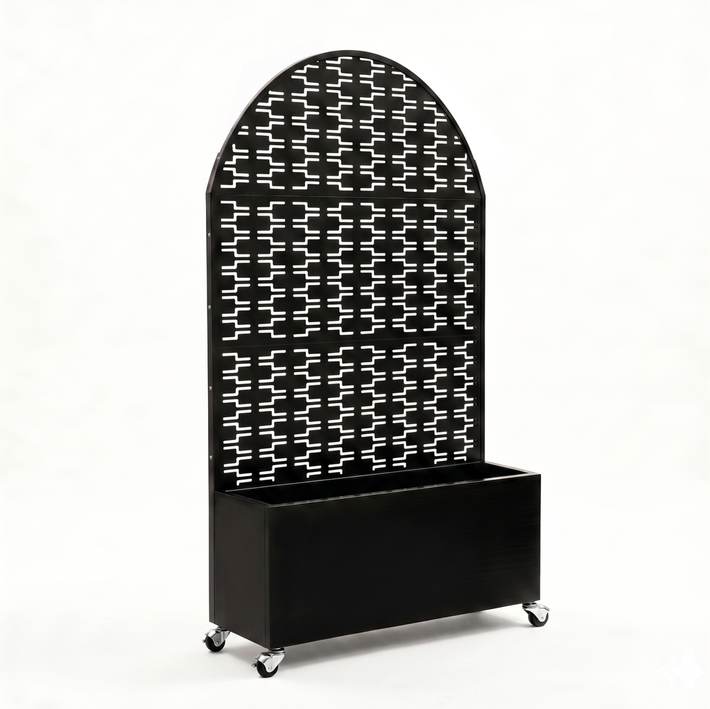 71in arched metal outdoor privacy screen with planter box product view 1