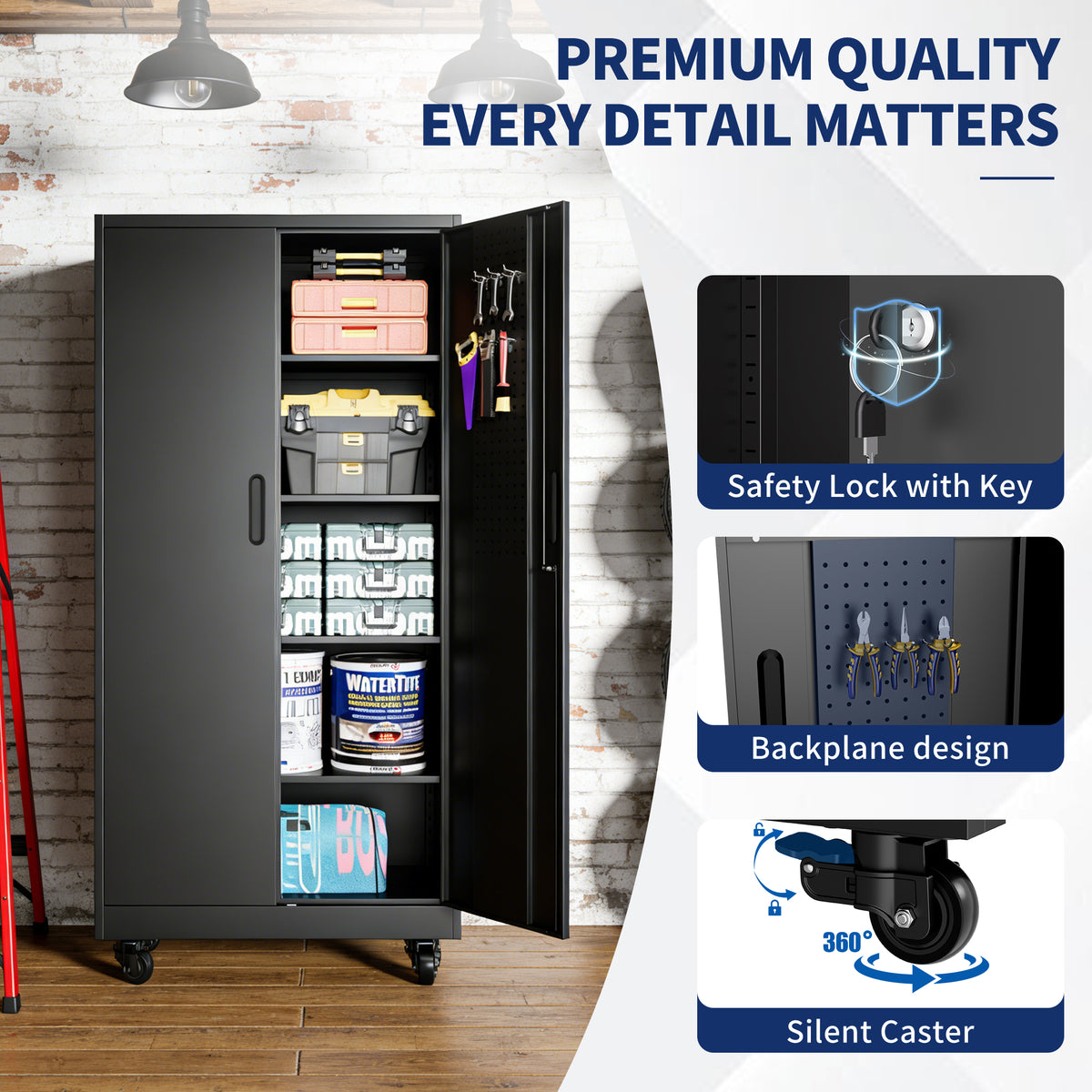 71in metal garage storage cabinet with wheels product view 2