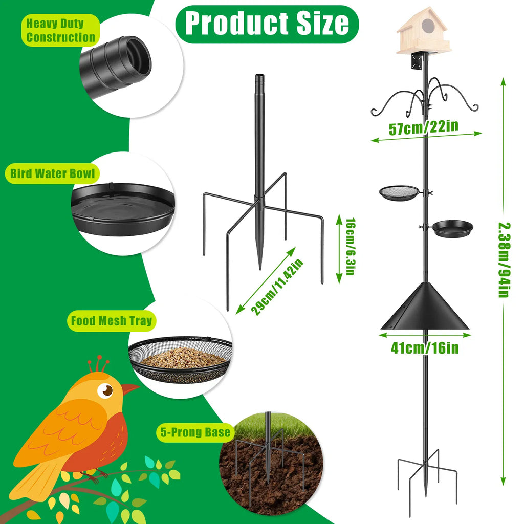 94Inch Squirrel Proof Bird Feeder Pole Heavy Duty Bird House Pole Outdoor Bird