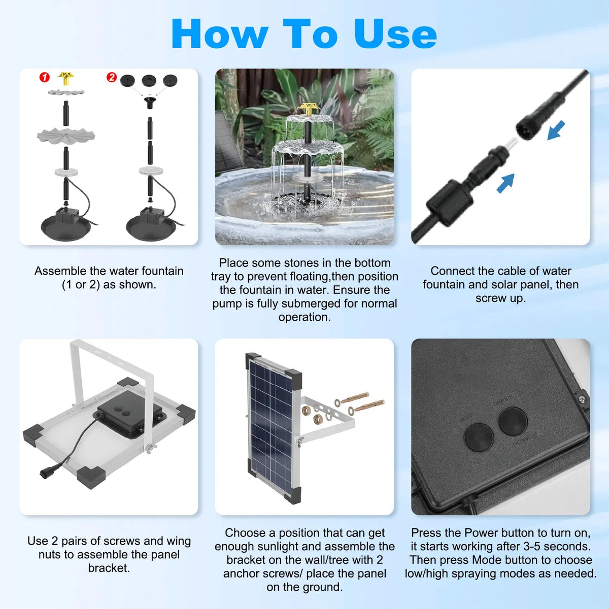 Solar Powered Water Fountain Pump with Battery Backup 6W Solar Panel IP68 - Image 4