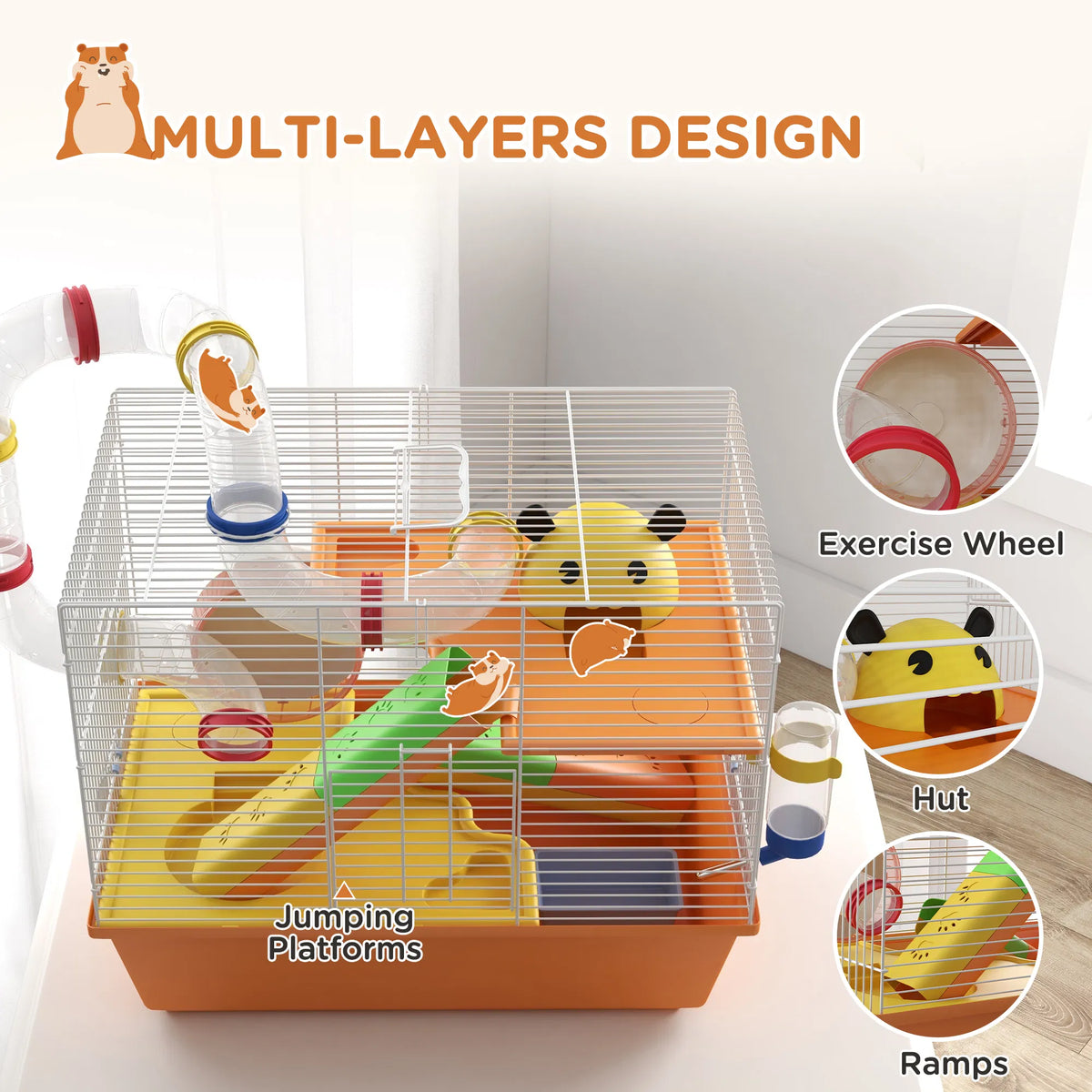 3 Tiers Hamster Cage for Gerbil Dwarf Hamster with Tunnels Water Bottle - Image 2