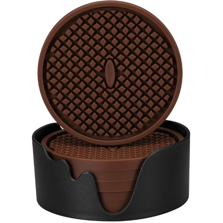 6 Piece Thick Silicone Coaster Set With Holder Non Slip Cup Mats With Deep - Image 2