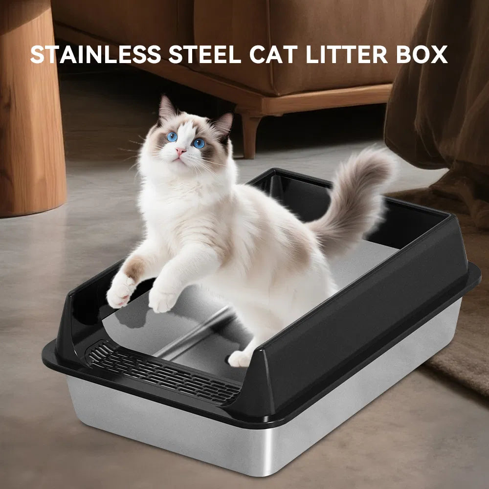 Thickened stainless steel open cat litter box anti sticking and odorless - Image 3