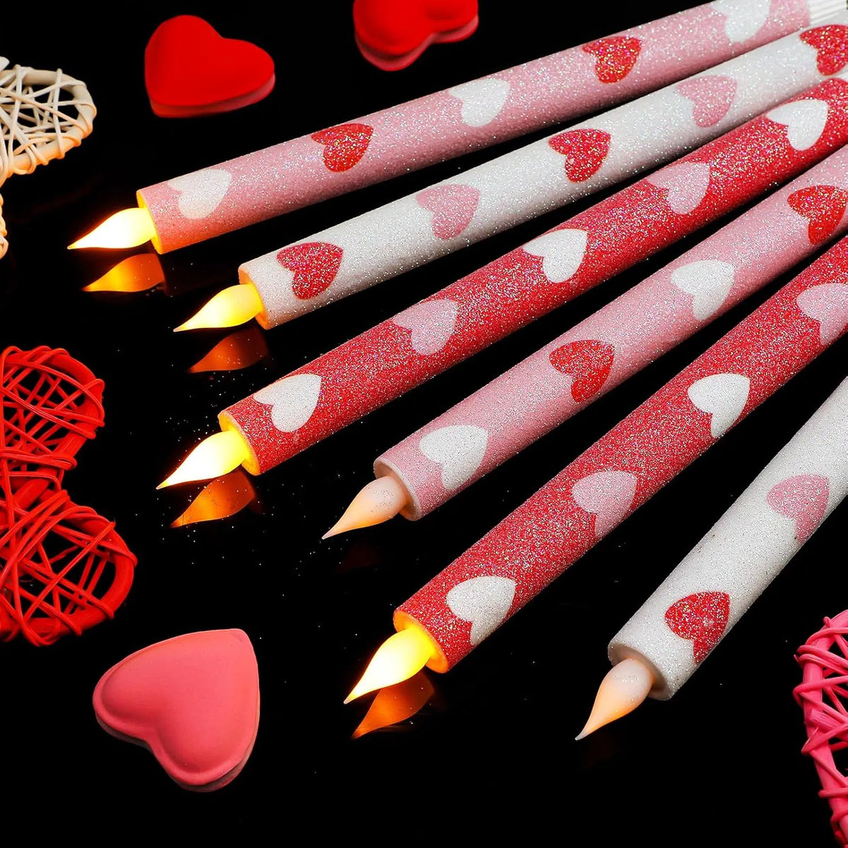 Pcs Heart Glitter Flameless Taper Candles 10 Inch Valentines Day Battery - Image 4