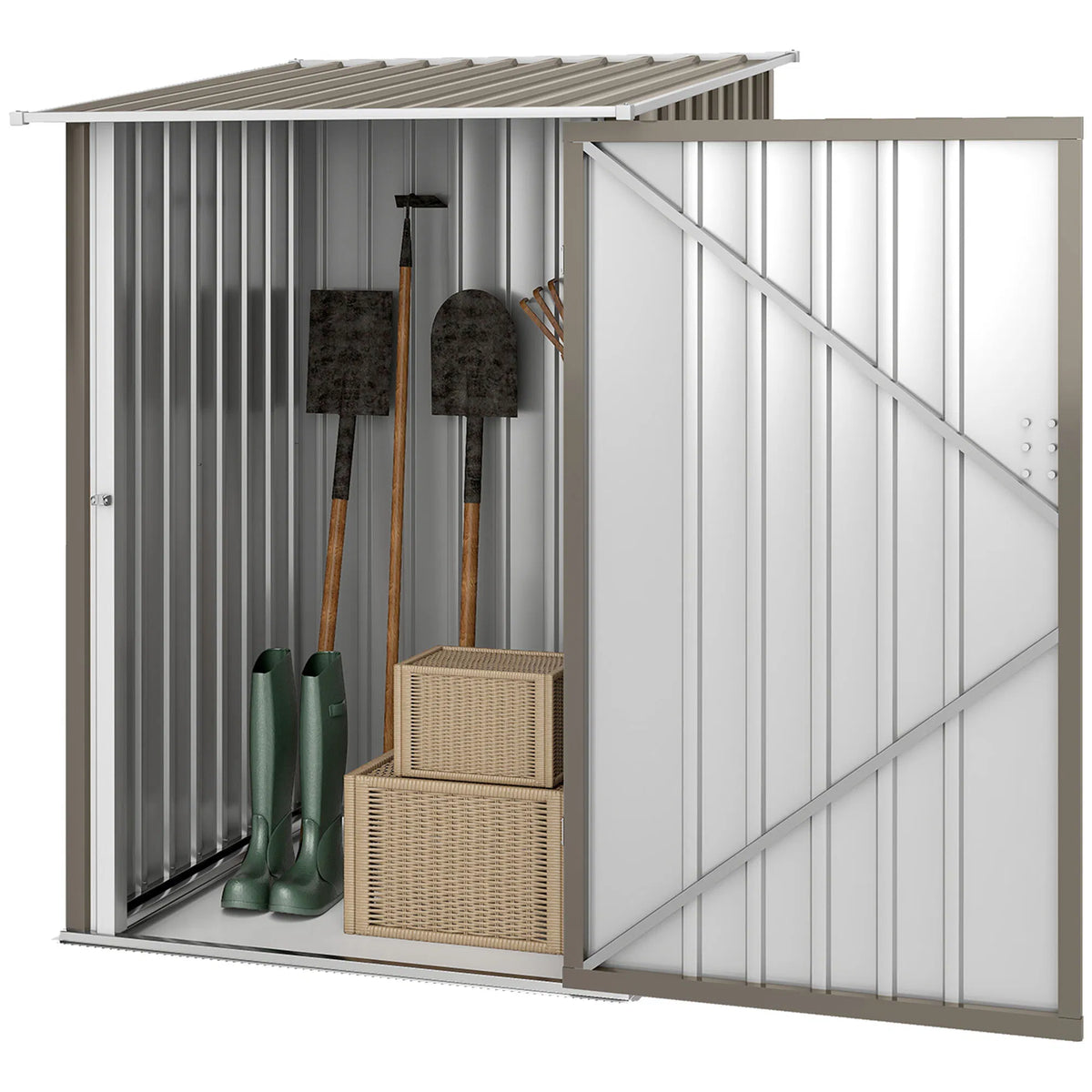 3.3' x 3.4' Lean to Outdoor Garden Storage Shed Galvanized Steel with Lockable - Image 4