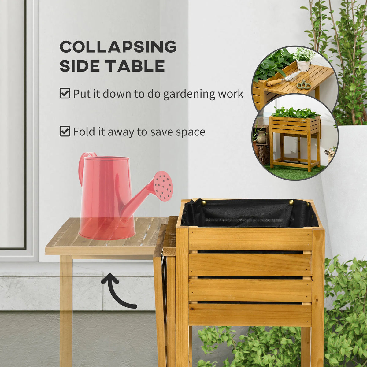 Raised Garden Bed with Folding Side Table Elevated Wood Planter Box for - Image 3