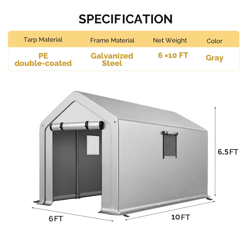 6x10 FT Storage Shed with 2 Roll up Windows Heavy Duty Bike Tent