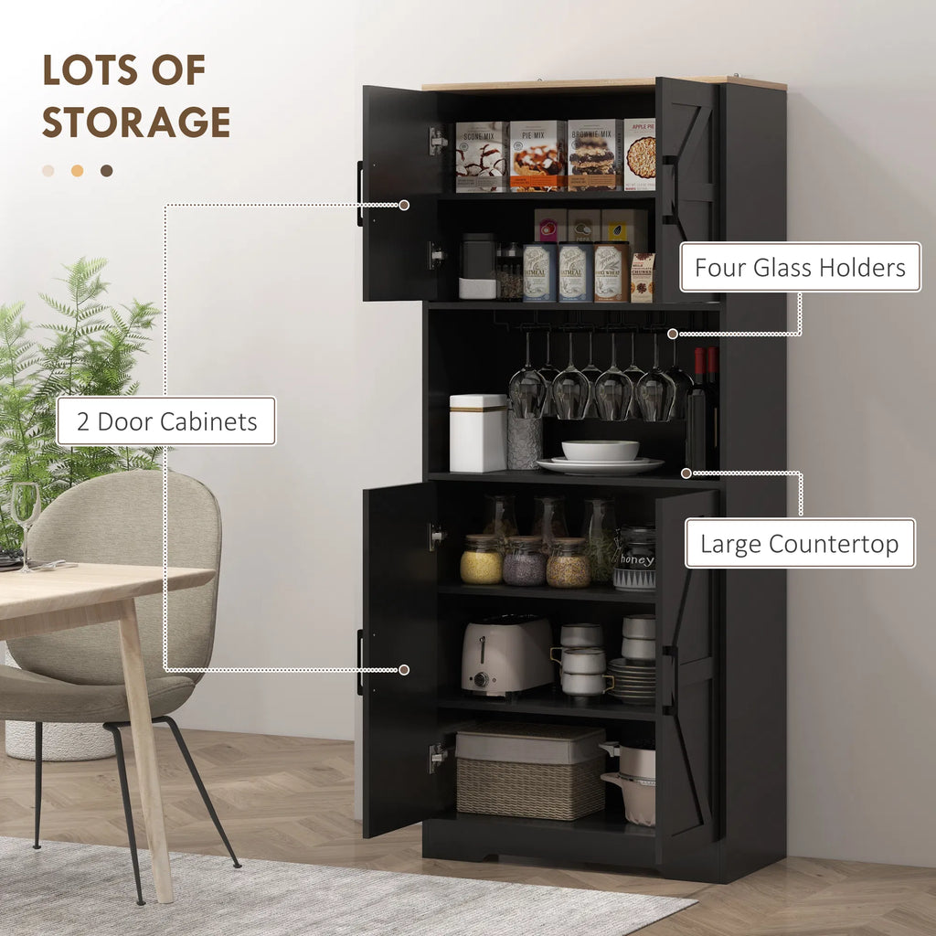 Farmhouse Kitchen Pantry 68" Freestanding Hutch Storage Cabinet with Microwave - Image 5