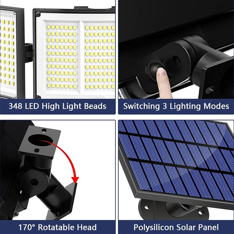 1 Pack Outdoor Solar Light 348 LED Motion Sensor Light With Remote Control - Image 3