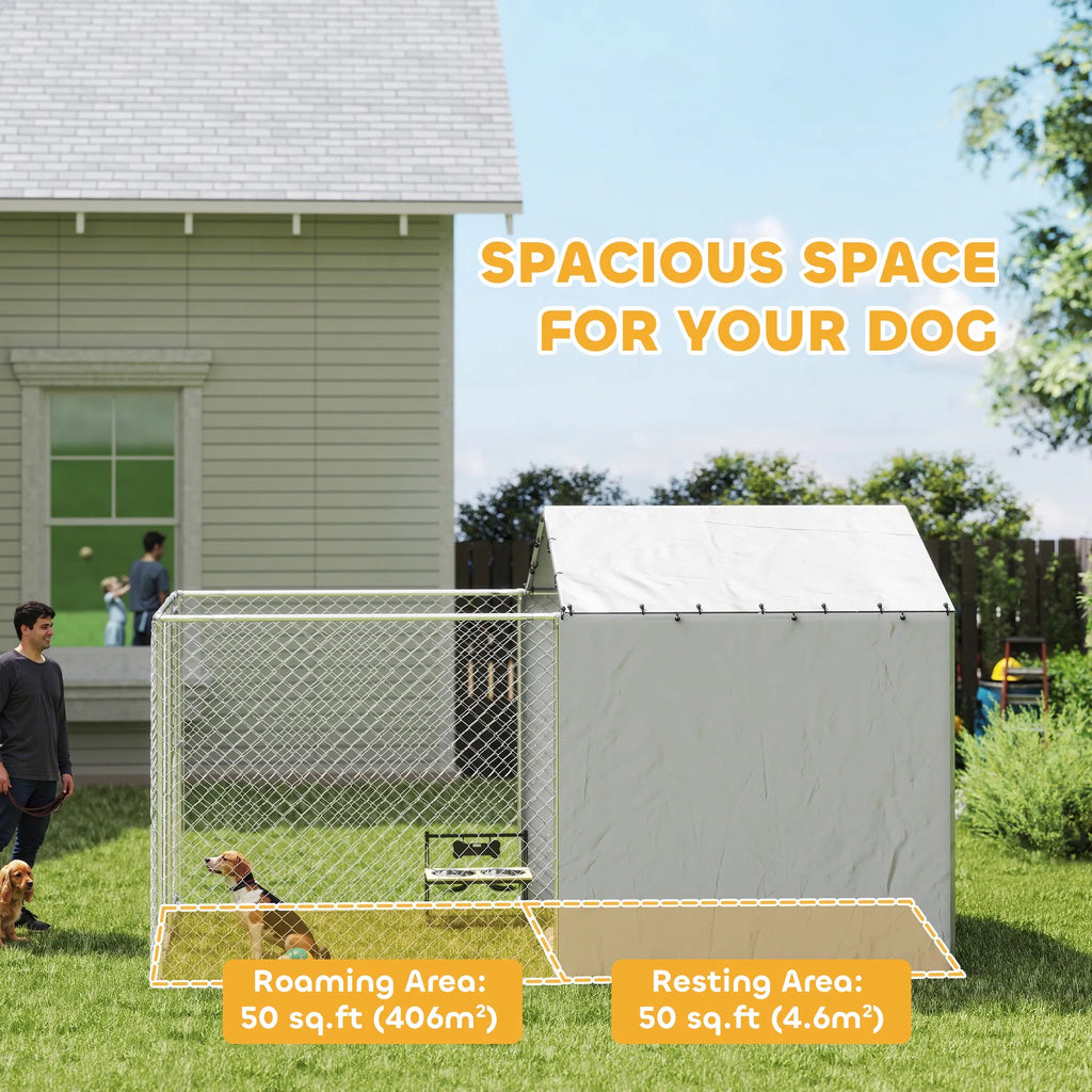 Galvanized Steel Dog Kennel Outdoor with Waterproof & UV Resistant Cover for - Image 5