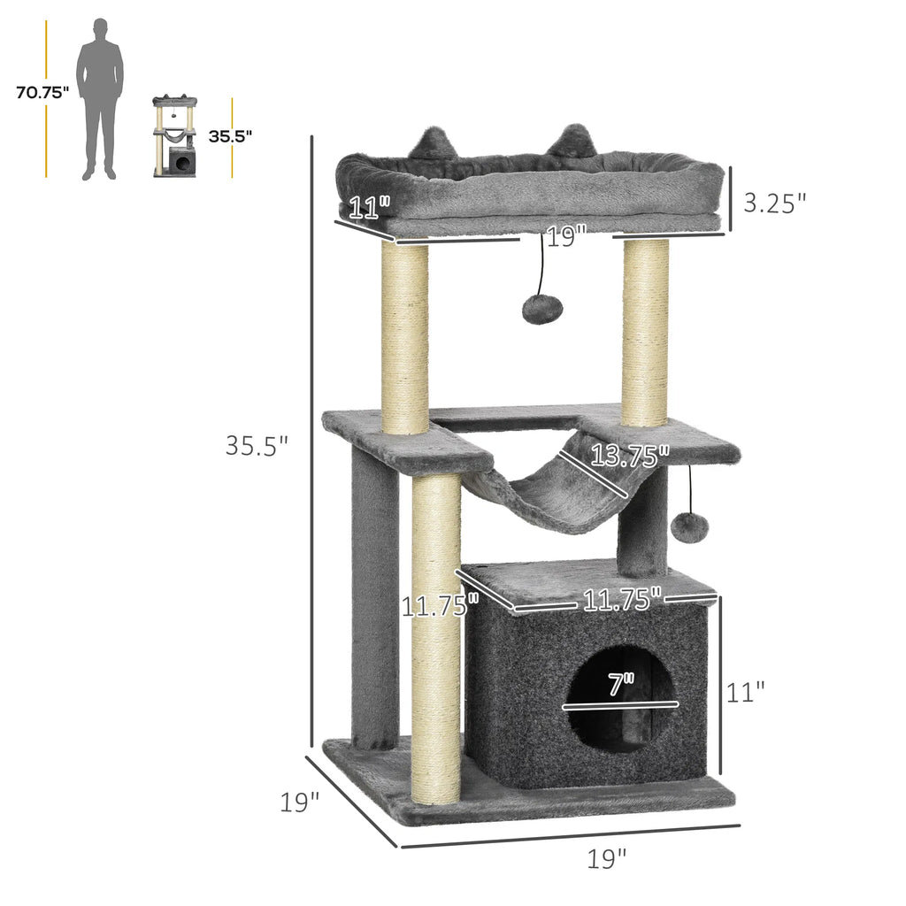39.25'' Cat Tree Tower Multi Level Kitten House with Scratching Post Condo - Image 3