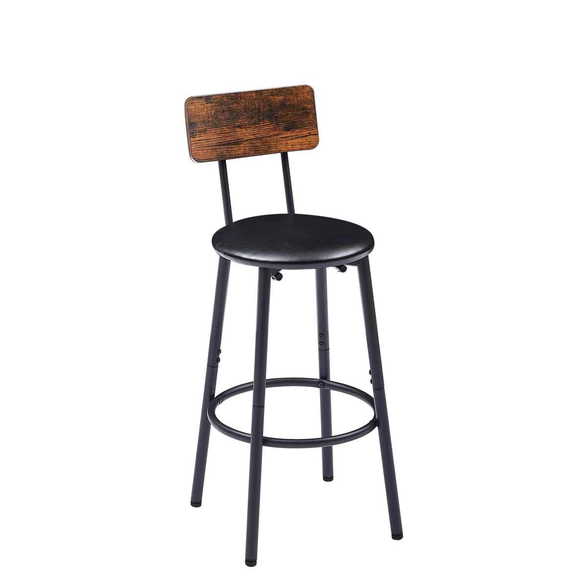 Round bar stool set with shelf upholstered stool with backrest Rustic Brown - Image 2