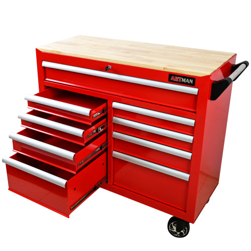 9 DRAWERS MULTIFUNCTIONAL TOOL CART WITH WHEELS AND WOODEN TOP - Image 2