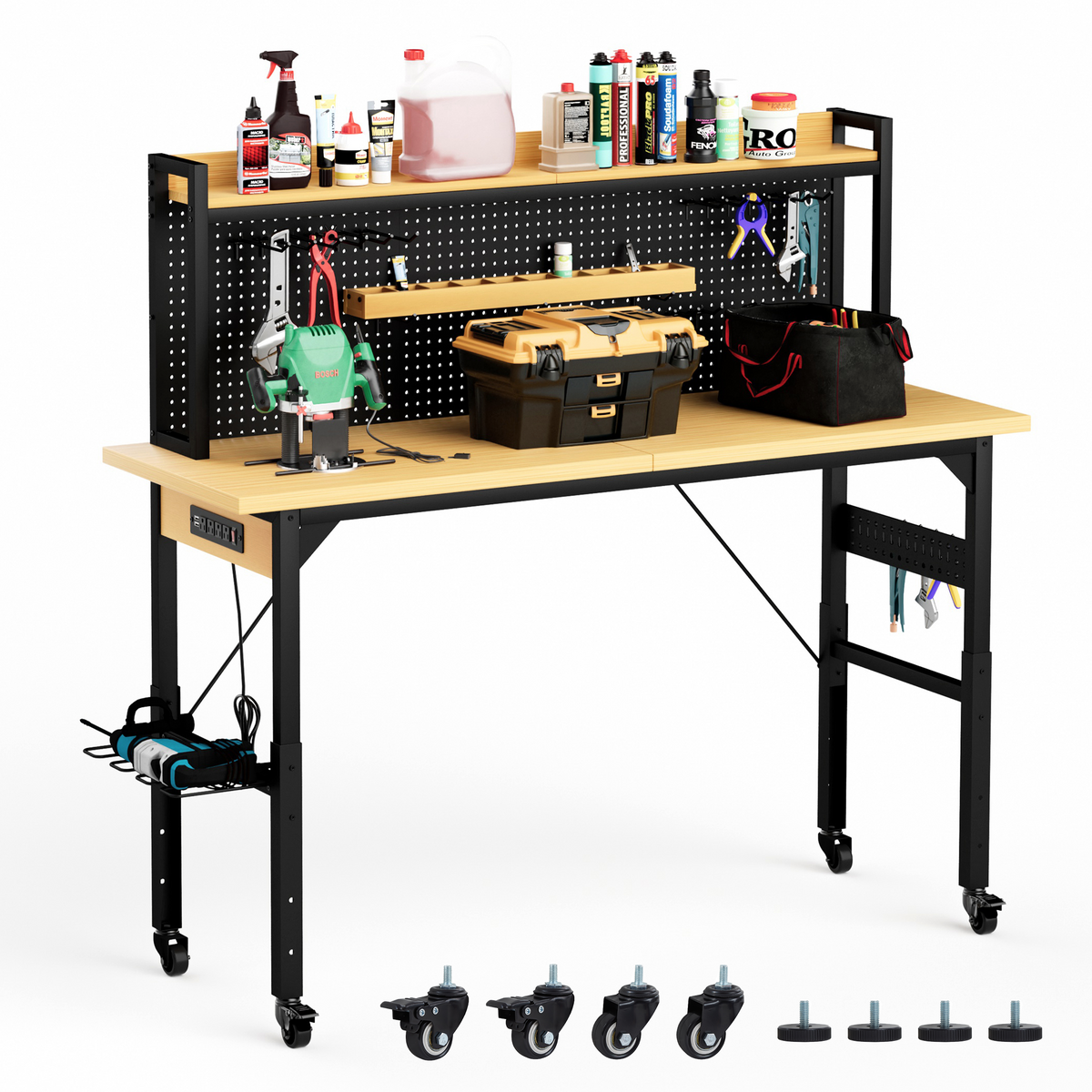 71in rolling garage workbench with steel pegboard and drawers product view 1