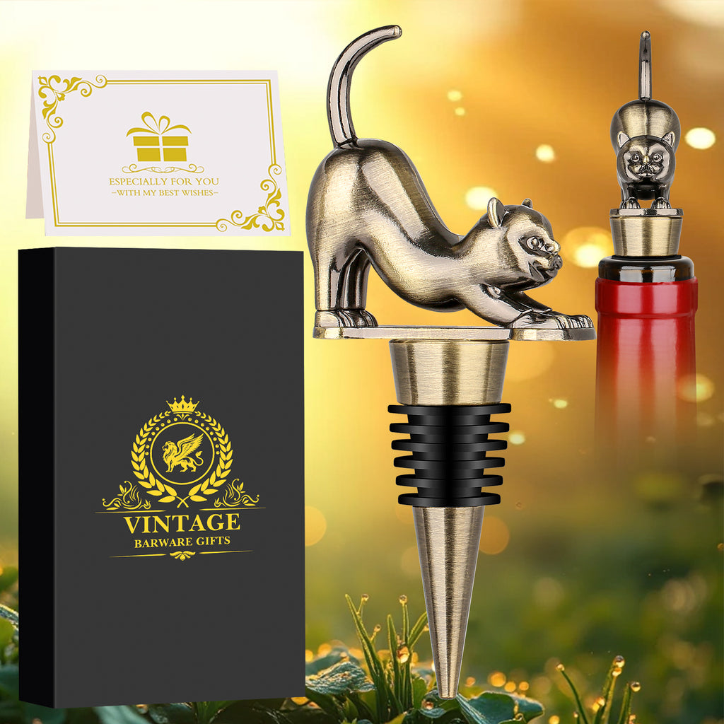 Elegant Upturned Cat Shaped Red Wine Stopper Set With Metallic Luster Bottle - Image 4
