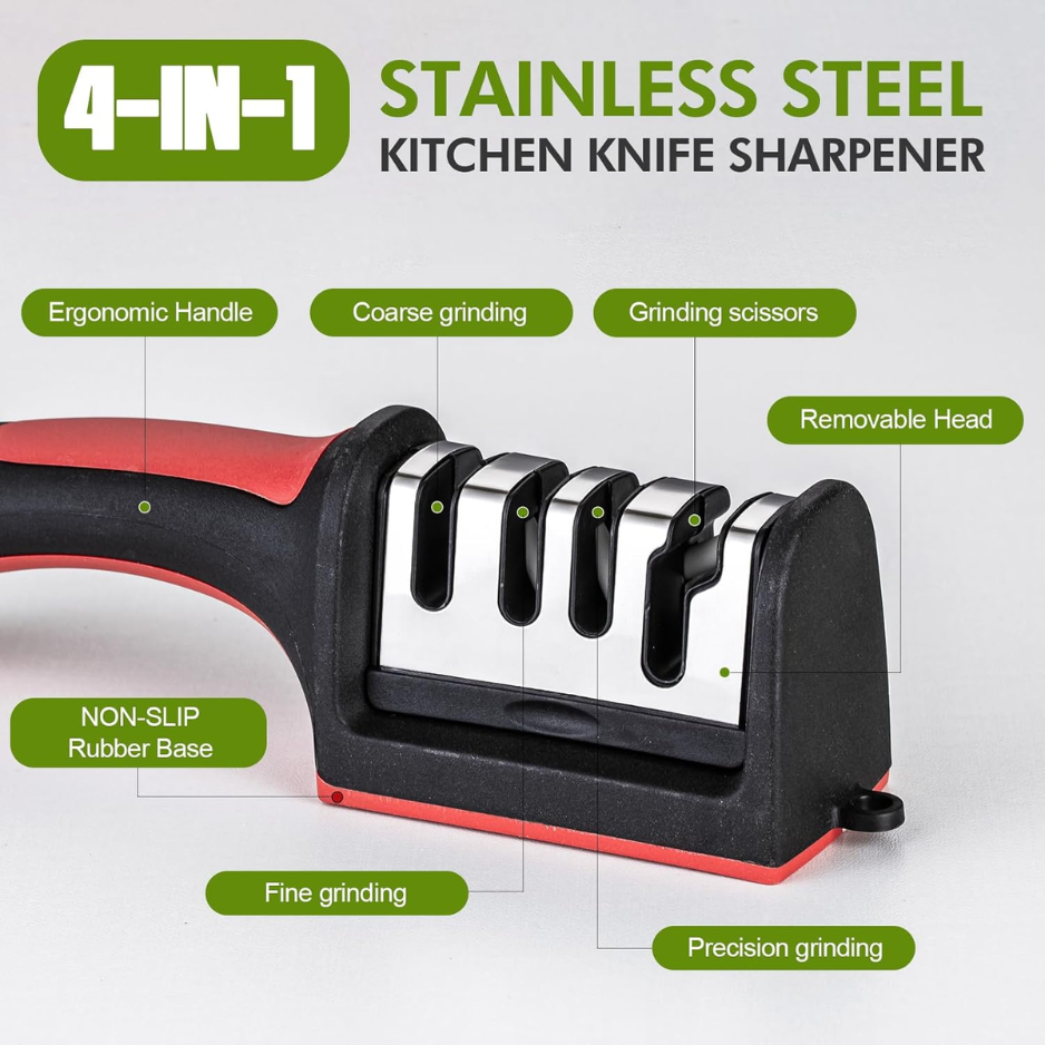 Professional 4 in 1 Manual Knife & Scissors Sharpener Tungsten & Ceramic - Image 4