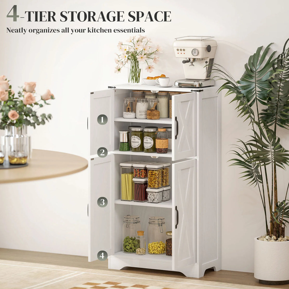 Farmhouse Kitchen Pantry Freestanding Kitchen Pantry Storage Cabinet with Barn - Image 3