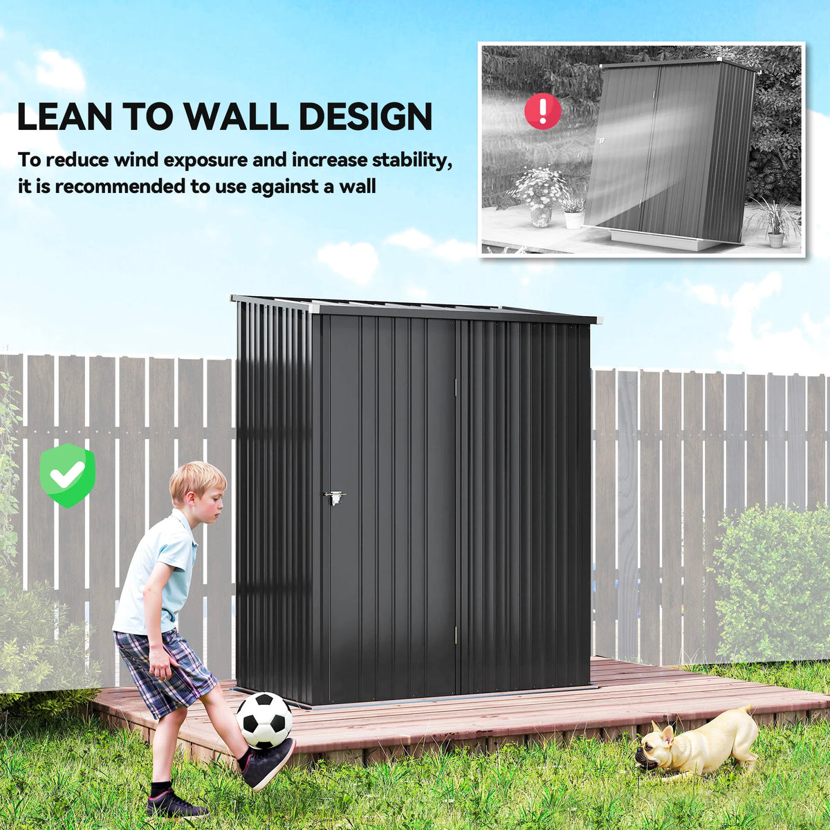 5' x 3' Outdoor Storage Shed Steel Garden Shed with Single Lockable Door Tool - Image 2